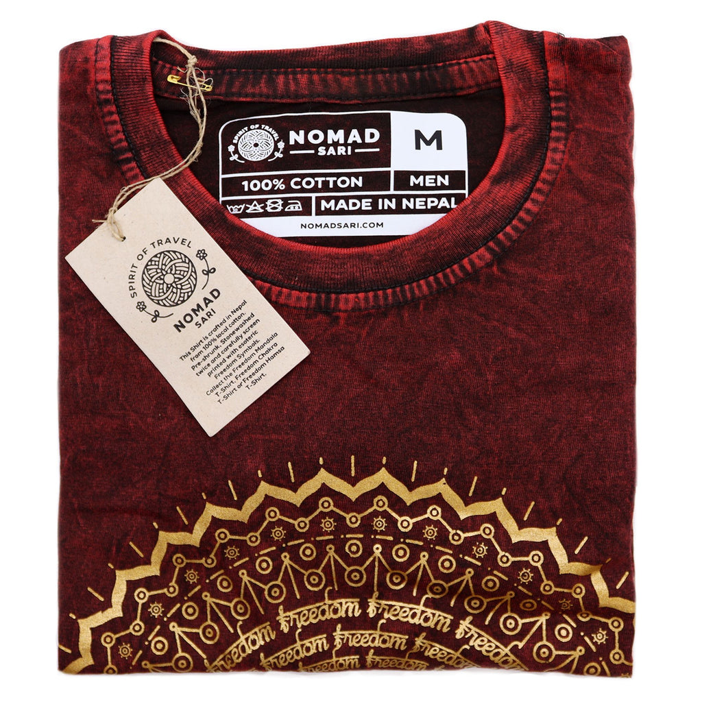 Nomad Sari Stonewashed Cotton T-Shirt - Mandala - Maroon - Medium