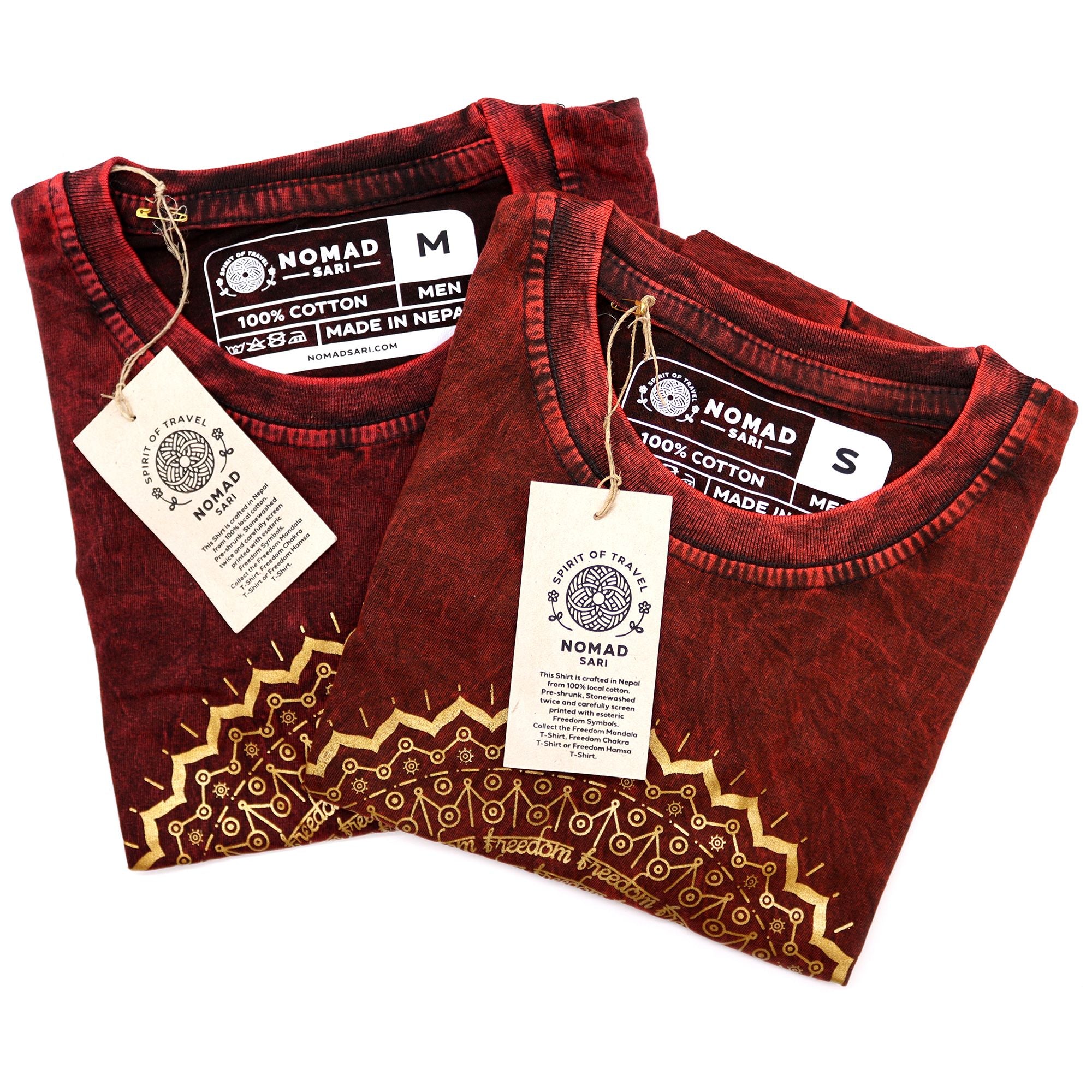 Nomad Sari Stonewashed Cotton T-Shirt - Mandala - Maroon - Medium