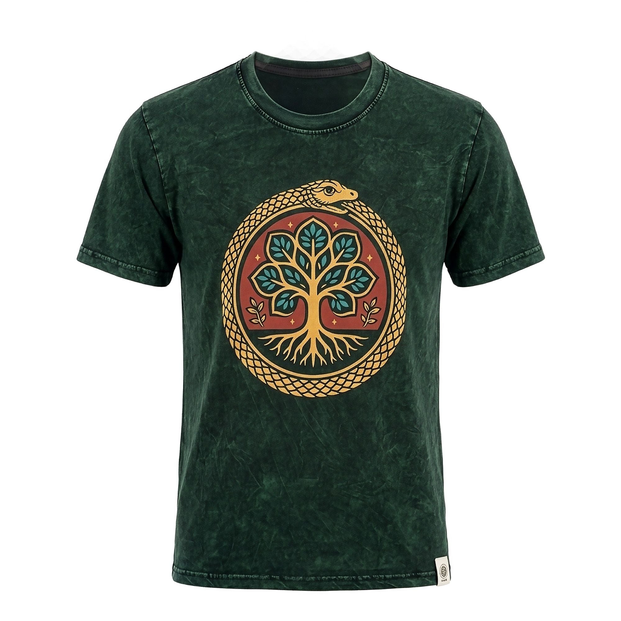 T-shirt in cotone stonewashed Nomad Sari - Albero della vita - Verde - Piccolo