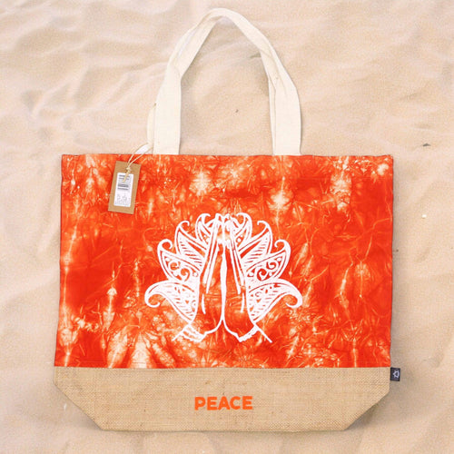 All Natural Tasche - Orange Stonewash - Namaste Hand - Peace