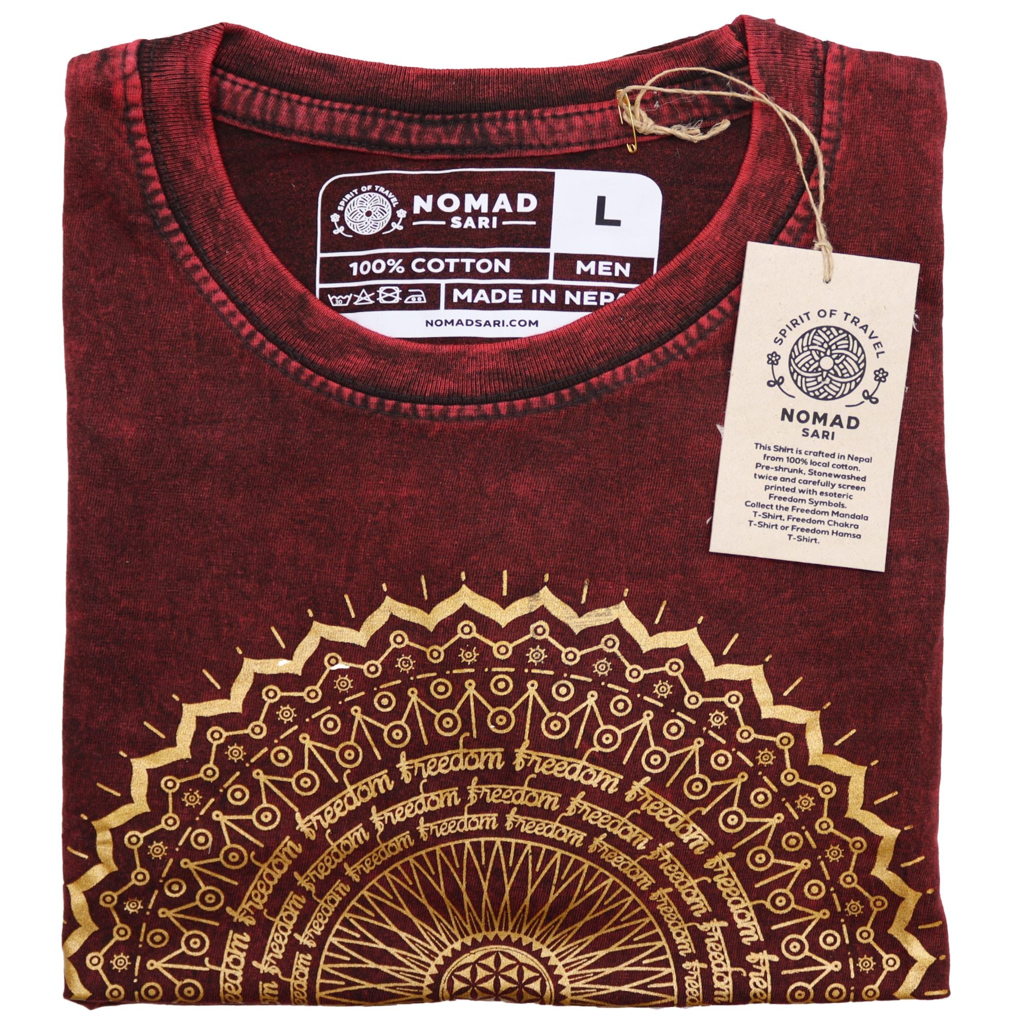 T-shirt in cotone stonewashed Nomad Sari – Mandala – Bordeaux – Large