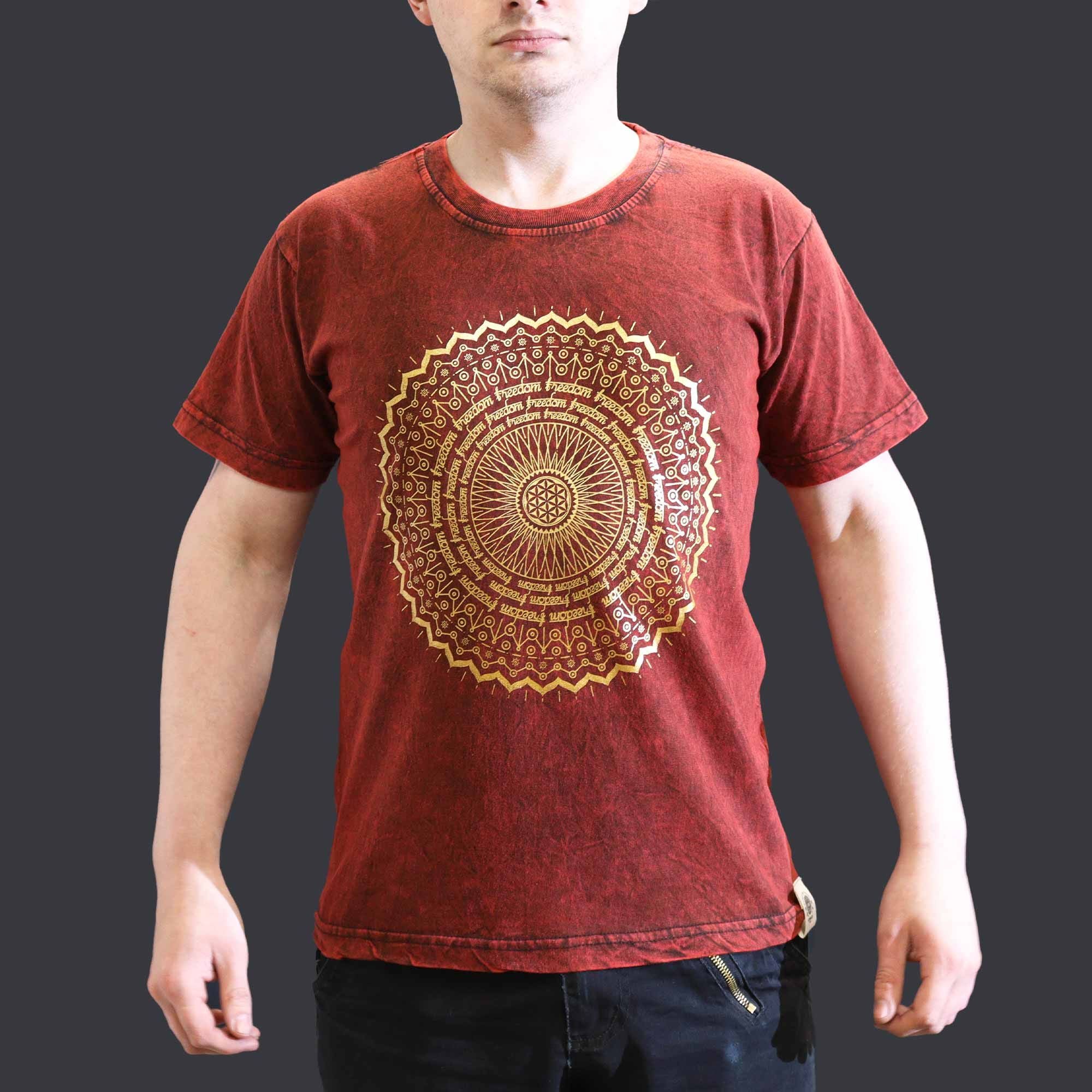 T-shirt Nomad in cotone stonewashed Sari – Mandala – Bordeaux – Small