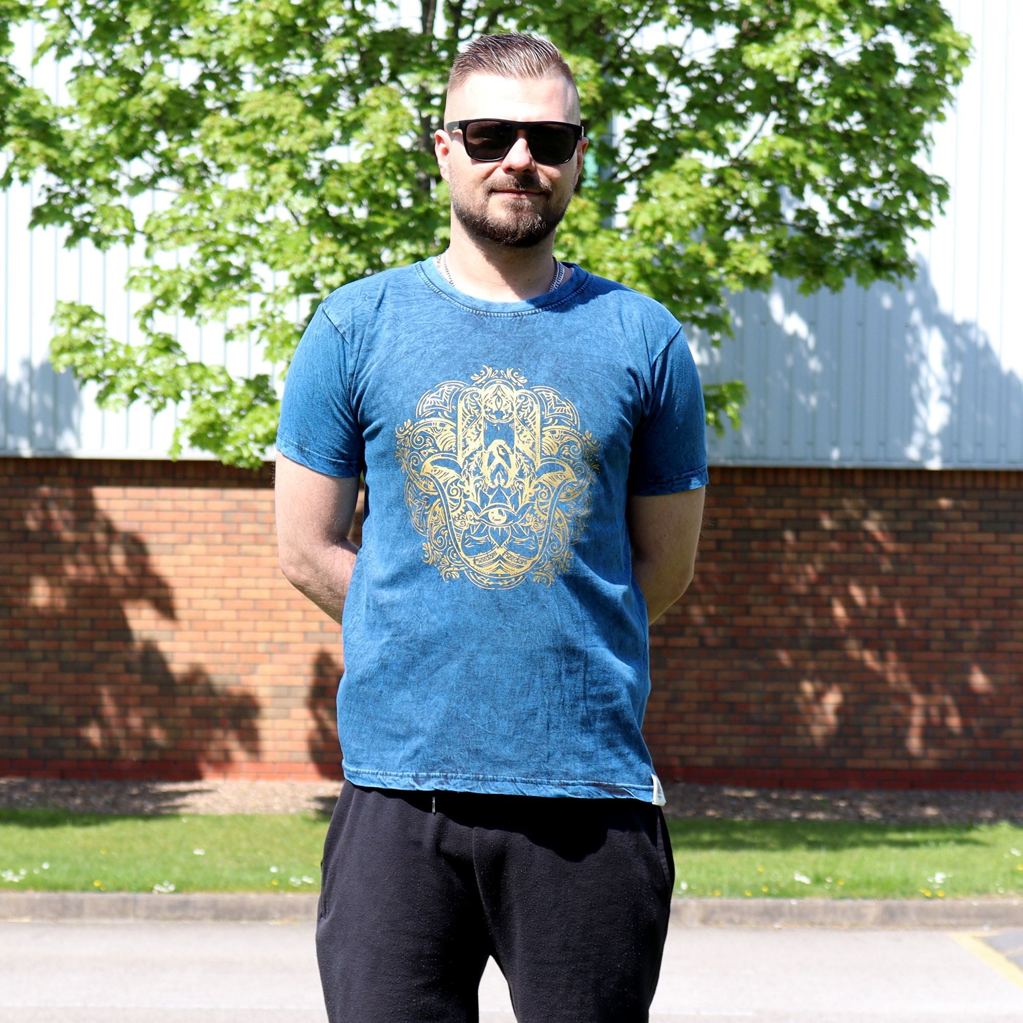 T-shirt in cotone stonewashed Nomad Sari – Hamsa – Blu – Piccolo