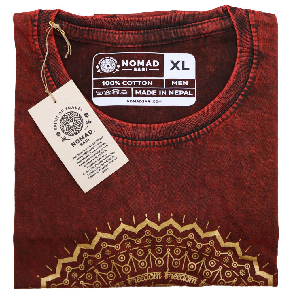 Nomad Sari Stonewashed Baumwoll-T-Shirt – Hamsa – Kastanienbraun – XL