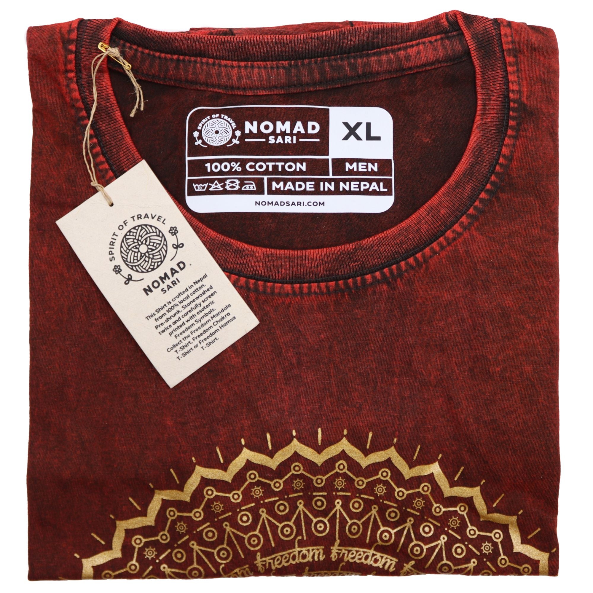 T-shirt in cotone stonewashed Nomad Sari – Hamsa – Bordeaux – XL