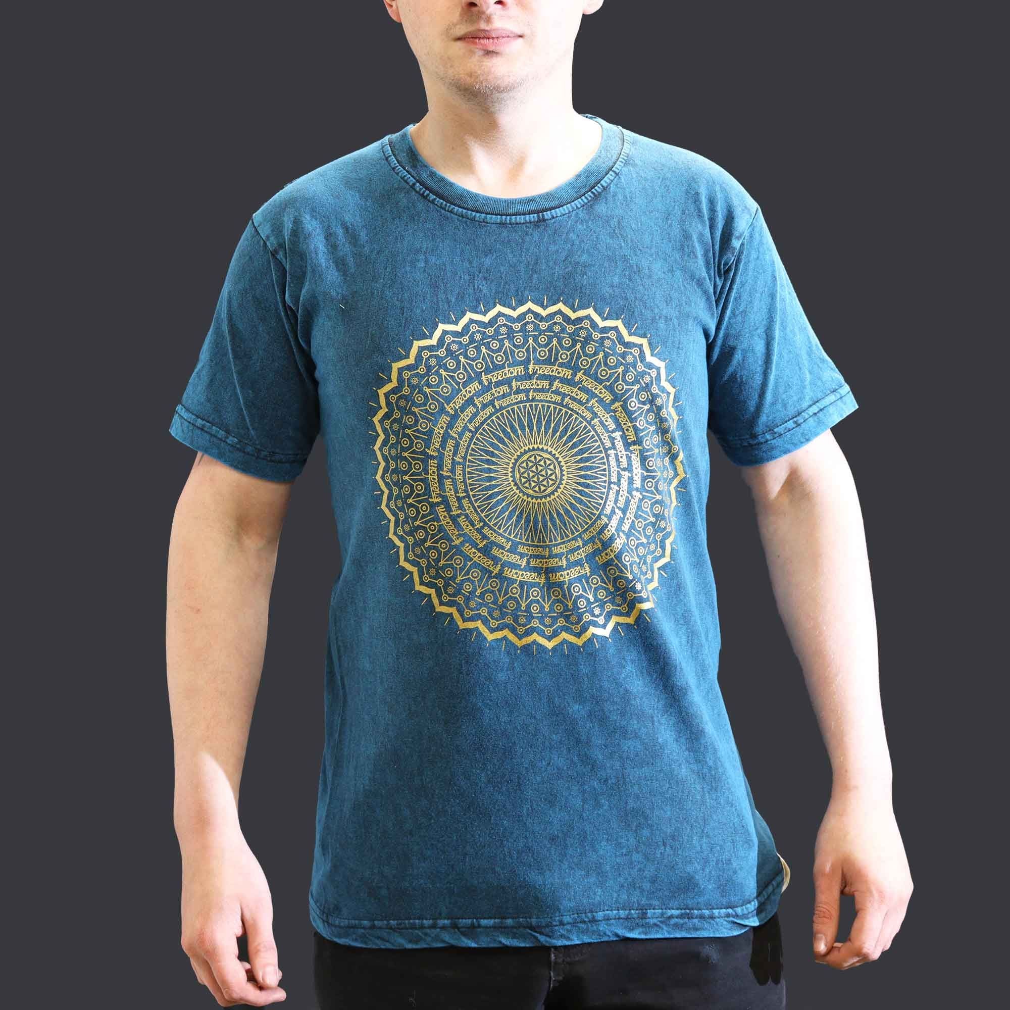 T-shirt Nomad in cotone stonewashed Sari – Mandala – Blu – Small