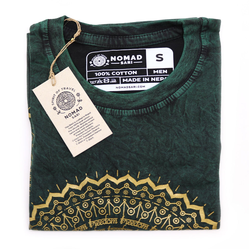 Nomad Sari Stonewashed Cotton T-Shirt – Mandala – Green – Small