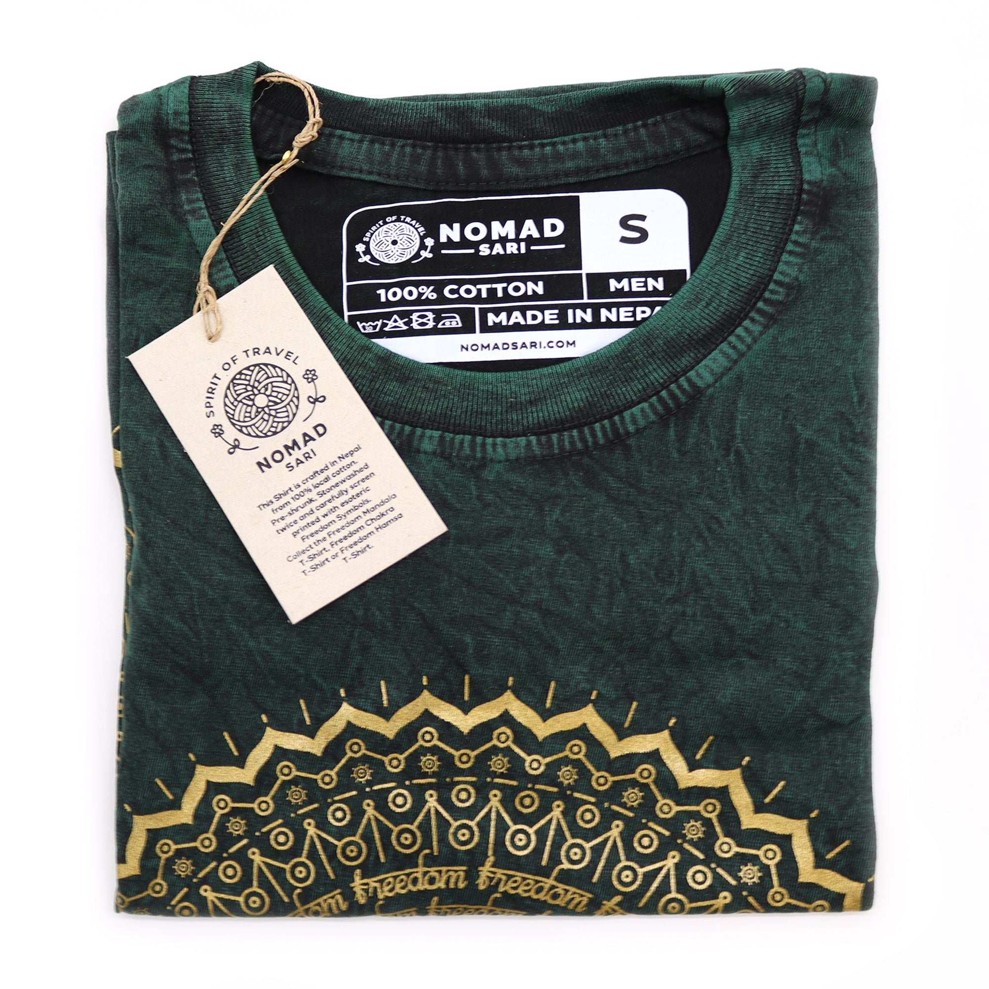Nomad Sari Stonewashed Cotton T-Shirt – Mandala – Green – Small
