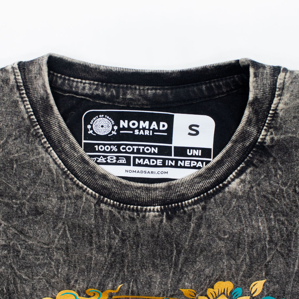 Nomad Sari Stonewashed Cotton T-Shirt - Compass of Life - Charcoal - Small