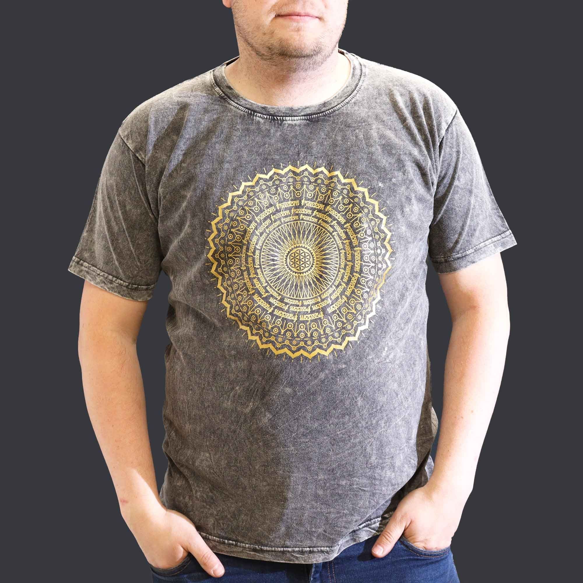 T-shirt Nomad in cotone stonewashed Sari – Mandala – Grigio scuro – XL