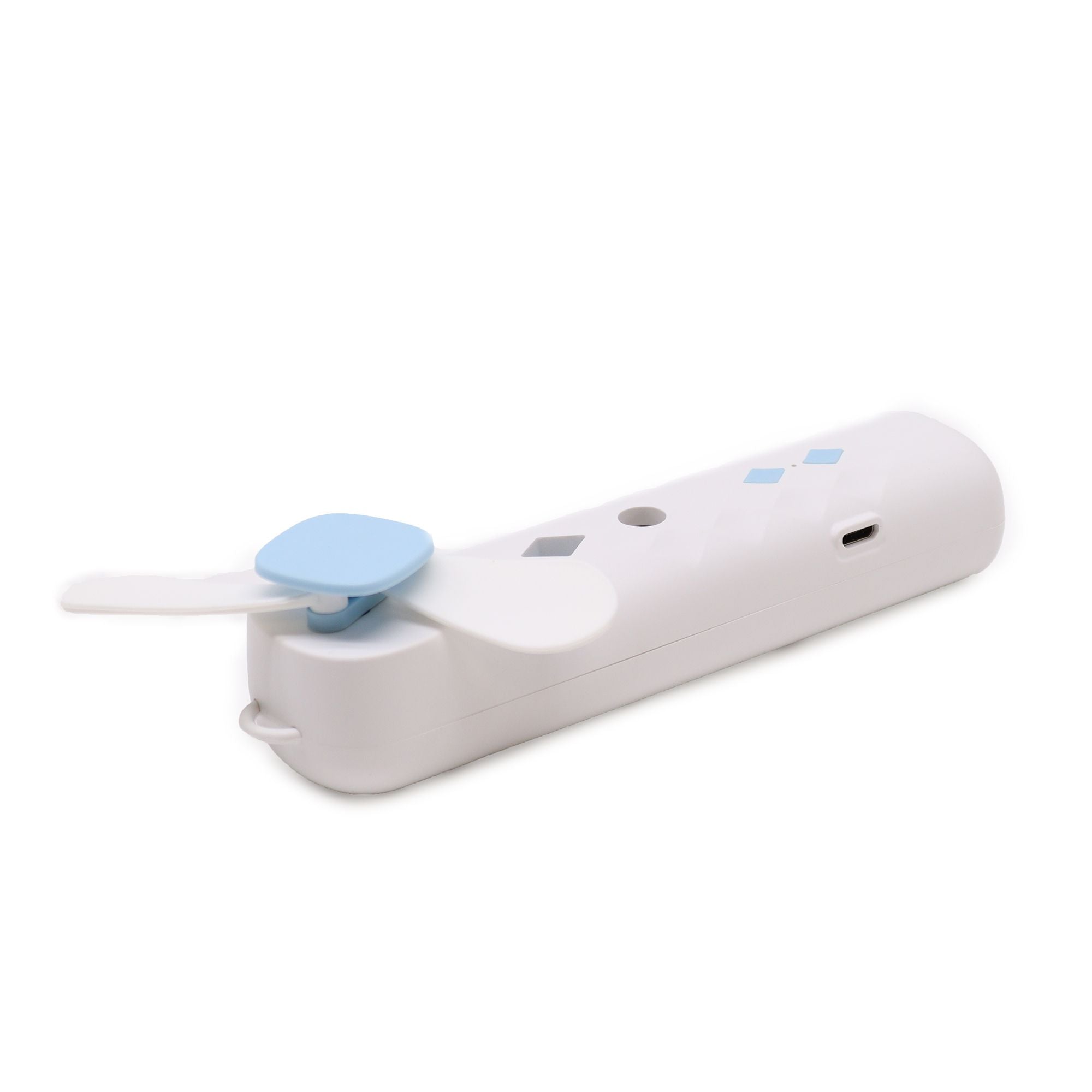 Ventilatore per il viso con nebulizzazione fine bianca e spray - ricaricabile tramite USB