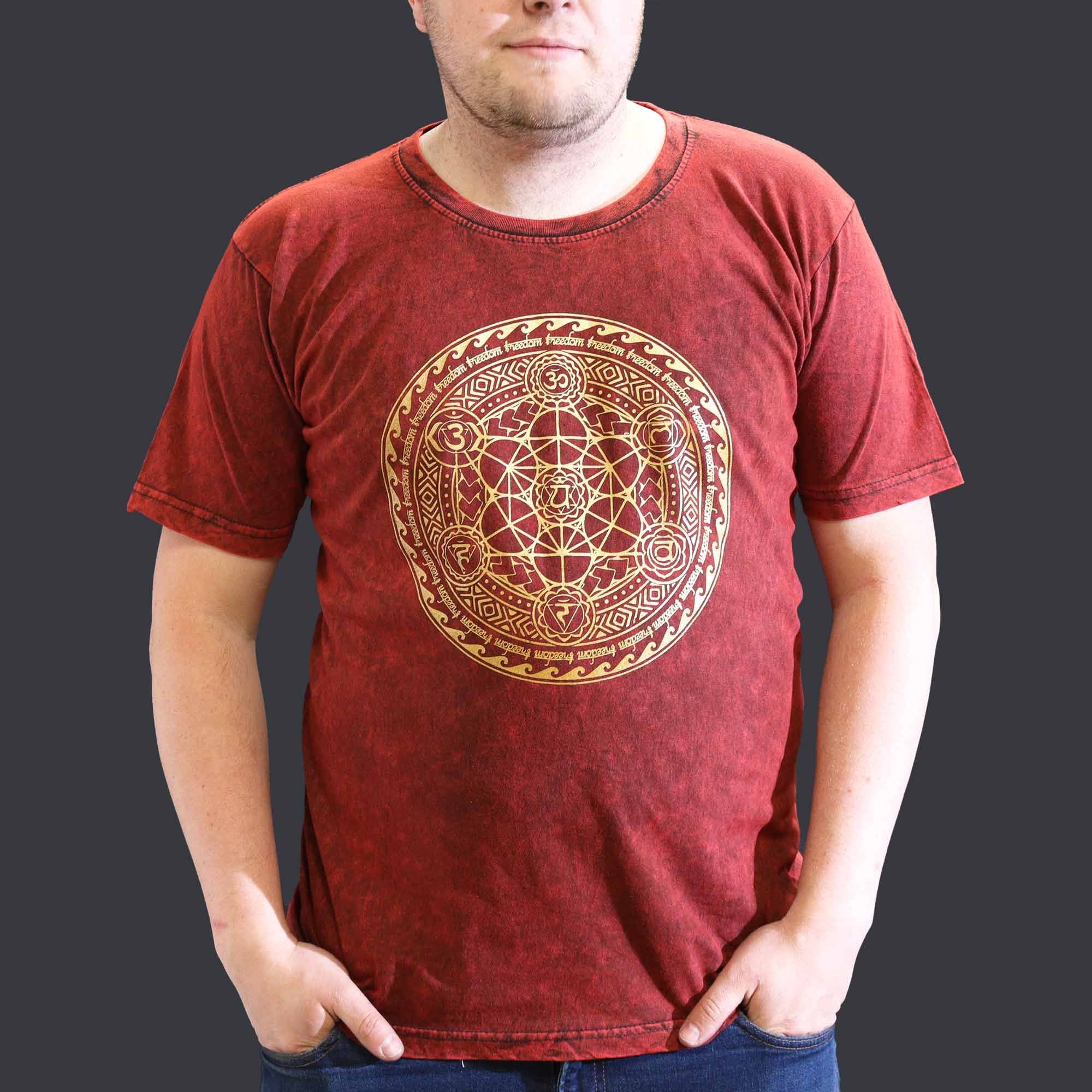 Nomad Sari Stonewashed Cotton T-Shirt – Chakra – Maroon – XL