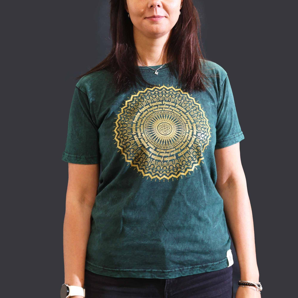 T-shirt in cotone stonewashed Nomad Sari - Mandala - Verde - Medio