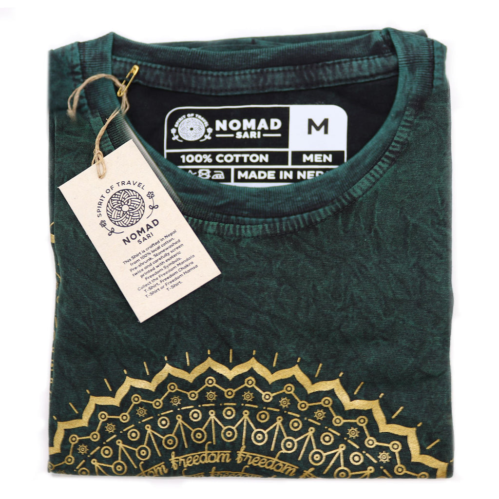 T-shirt in cotone stonewashed Nomad Sari - Mandala - Verde - Medio