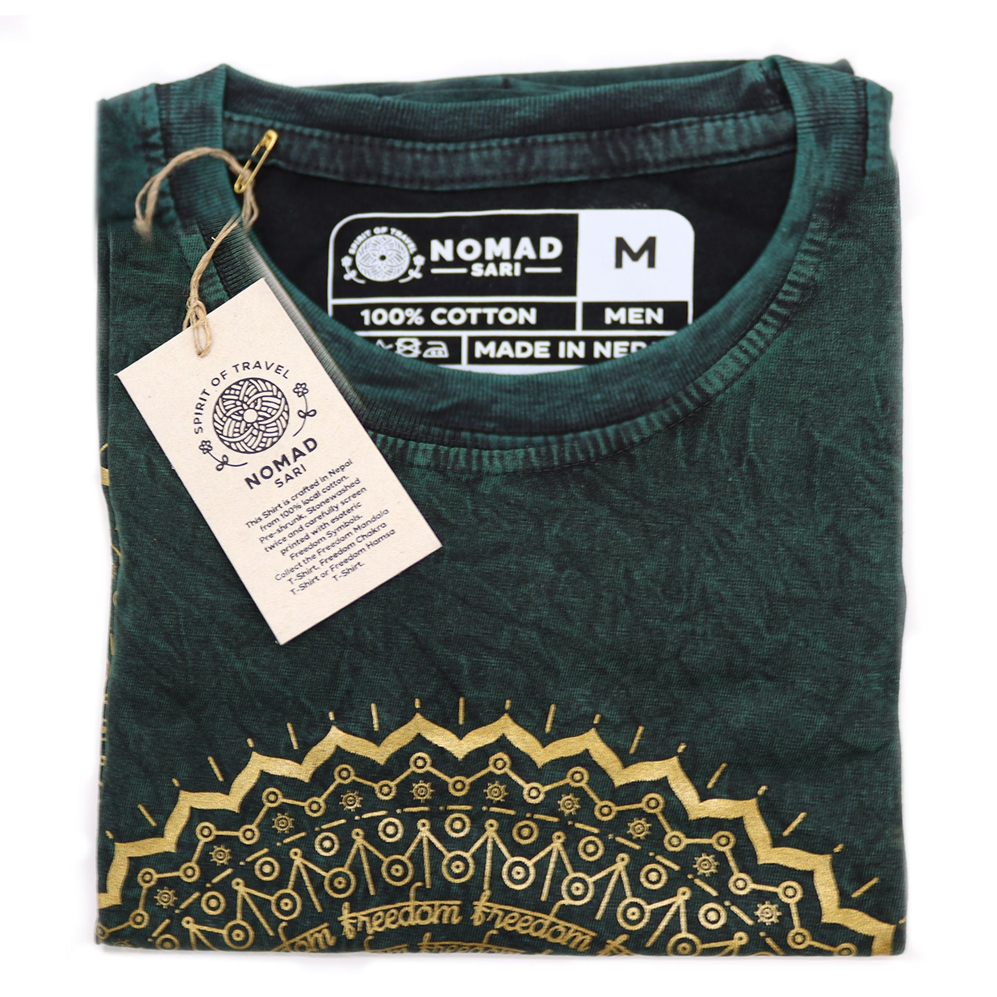 T-shirt in cotone stonewashed Nomad Sari - Mandala - Verde - Medio