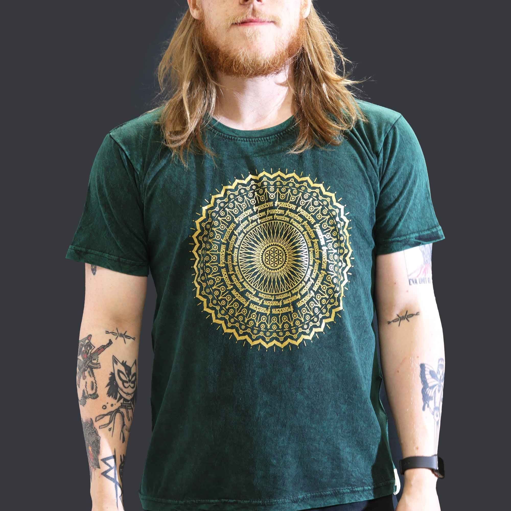 T-shirt Nomad in cotone stonewashed Sari – Mandala – Verde – Large