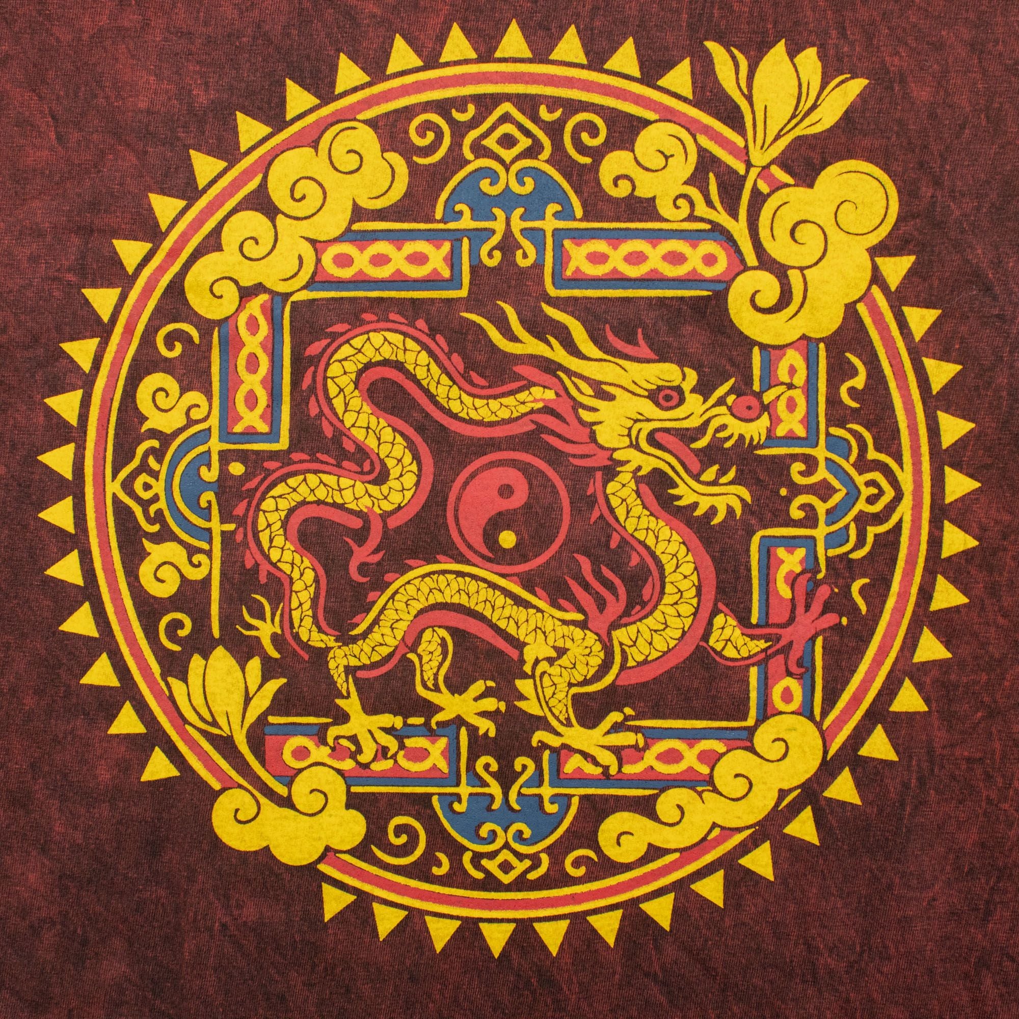 T-shirt in cotone stonewashed Nomad Sari - Mandala del drago - Bordeaux - Medio