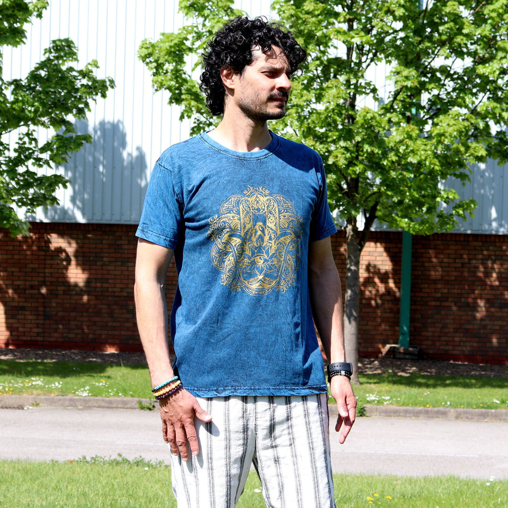 Nomad Sari Stonewashed Cotton T-Shirt – Hamsa – Blue – Medium