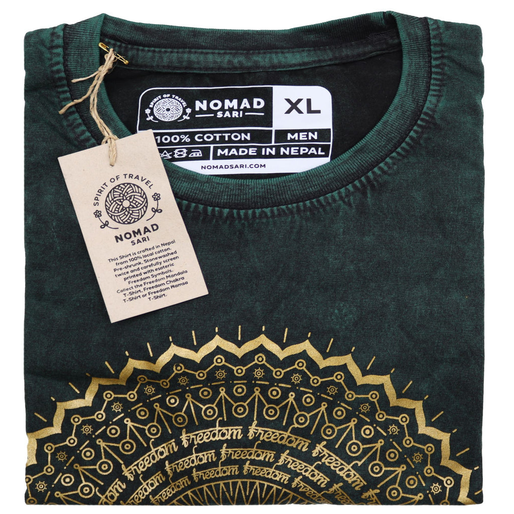 Nomad Sari Stonewashed Baumwoll-T-Shirt – Mandala – Grün – XL