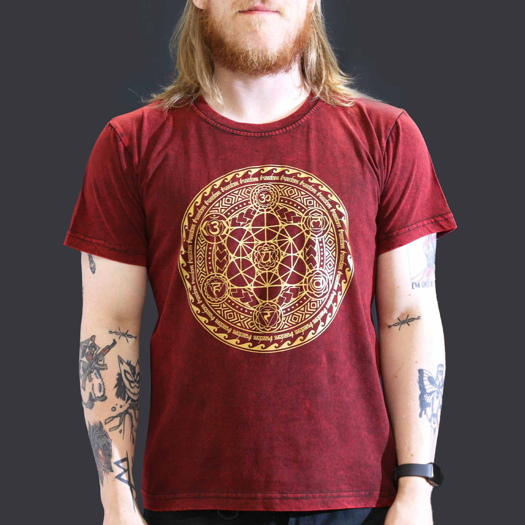 Nomad Sari Stonewashed Cotton T-Shirt – Chakra – Maroon – Large