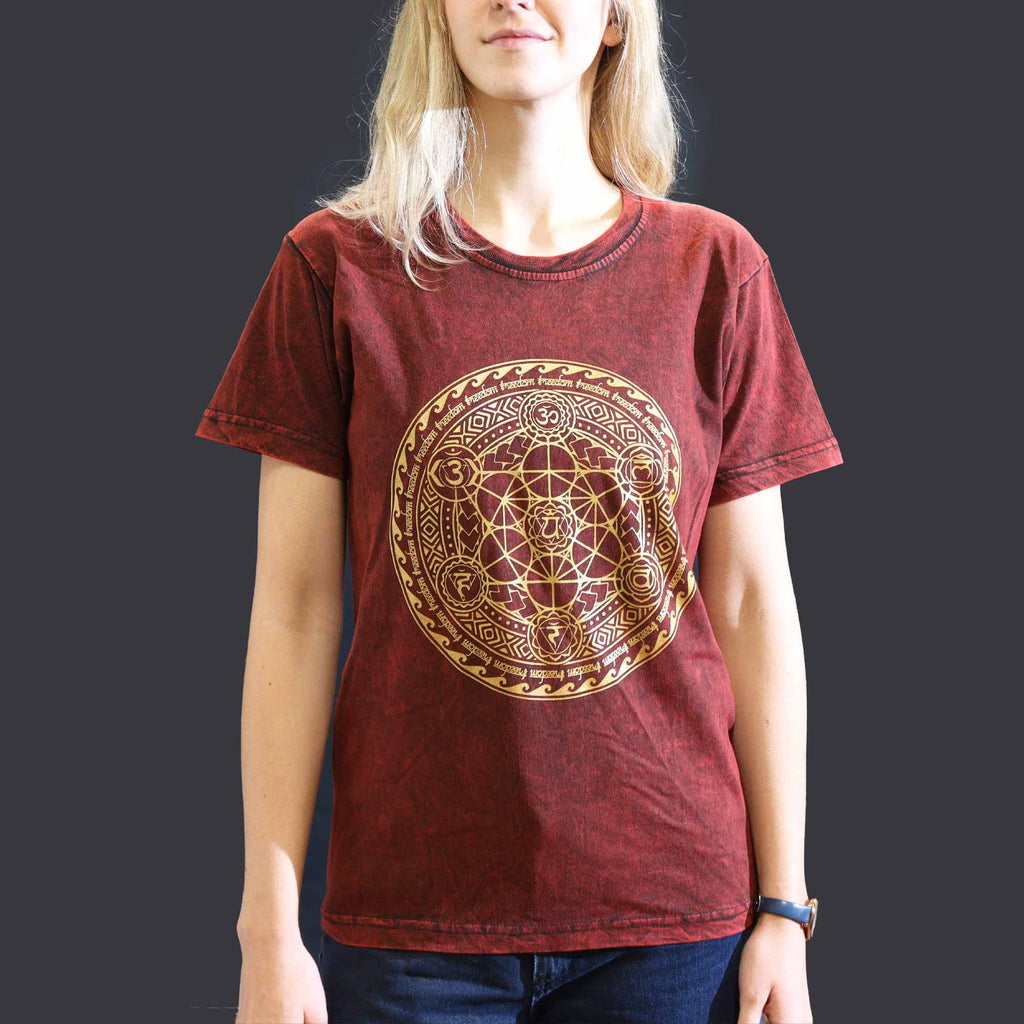 Nomad Sari Stonewashed Cotton T-Shirt – Chakra – Maroon – Small