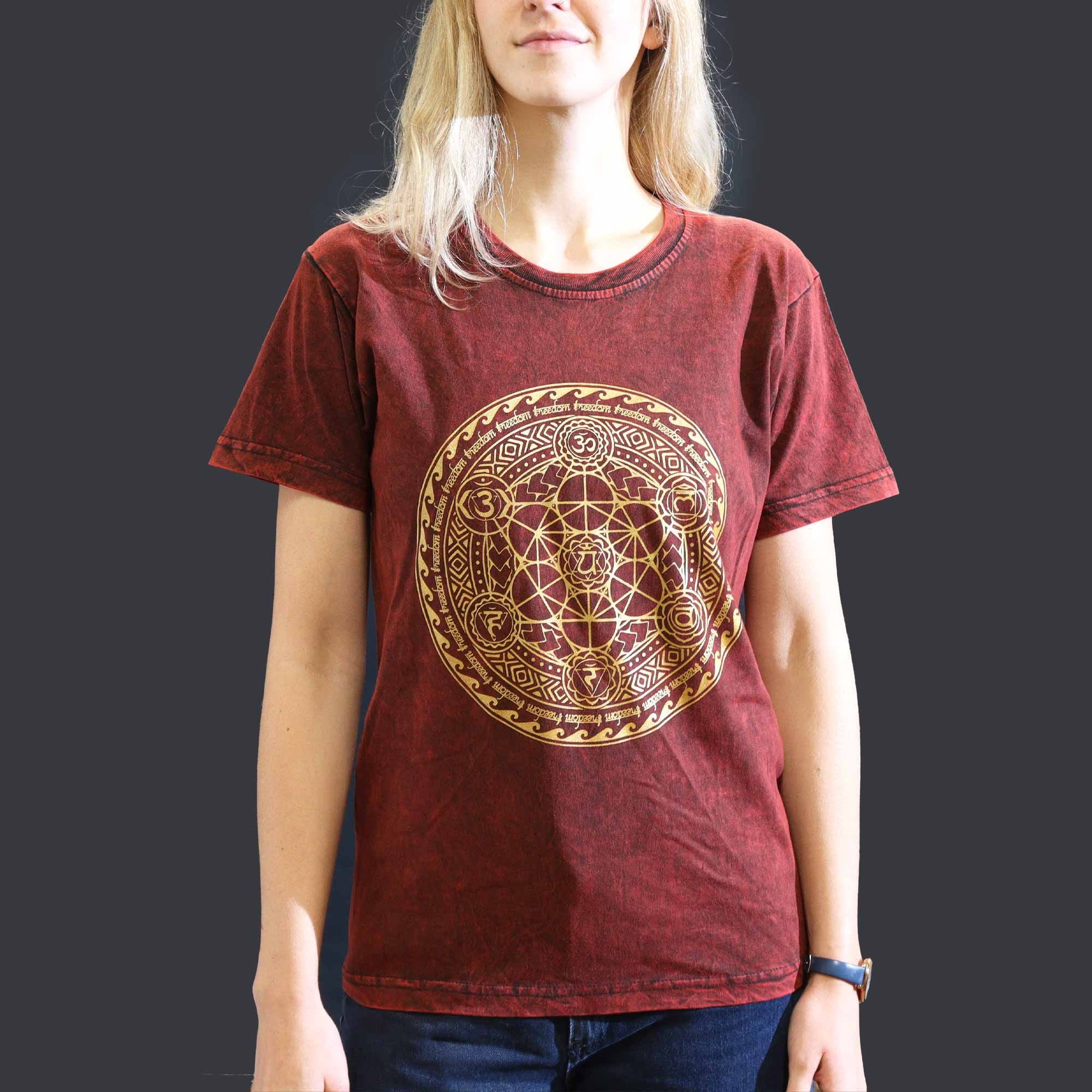 T-shirt in cotone stonewashed Nomad Sari – Chakra – Bordeaux – Piccolo