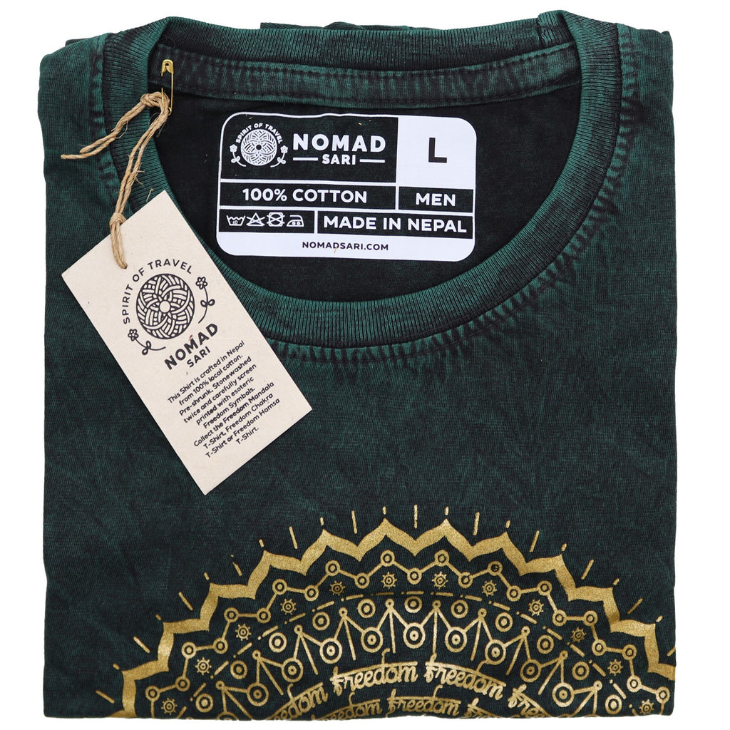 Nomad Sari Stonewashed Cotton T-Shirt – Hamsa – Green – Large