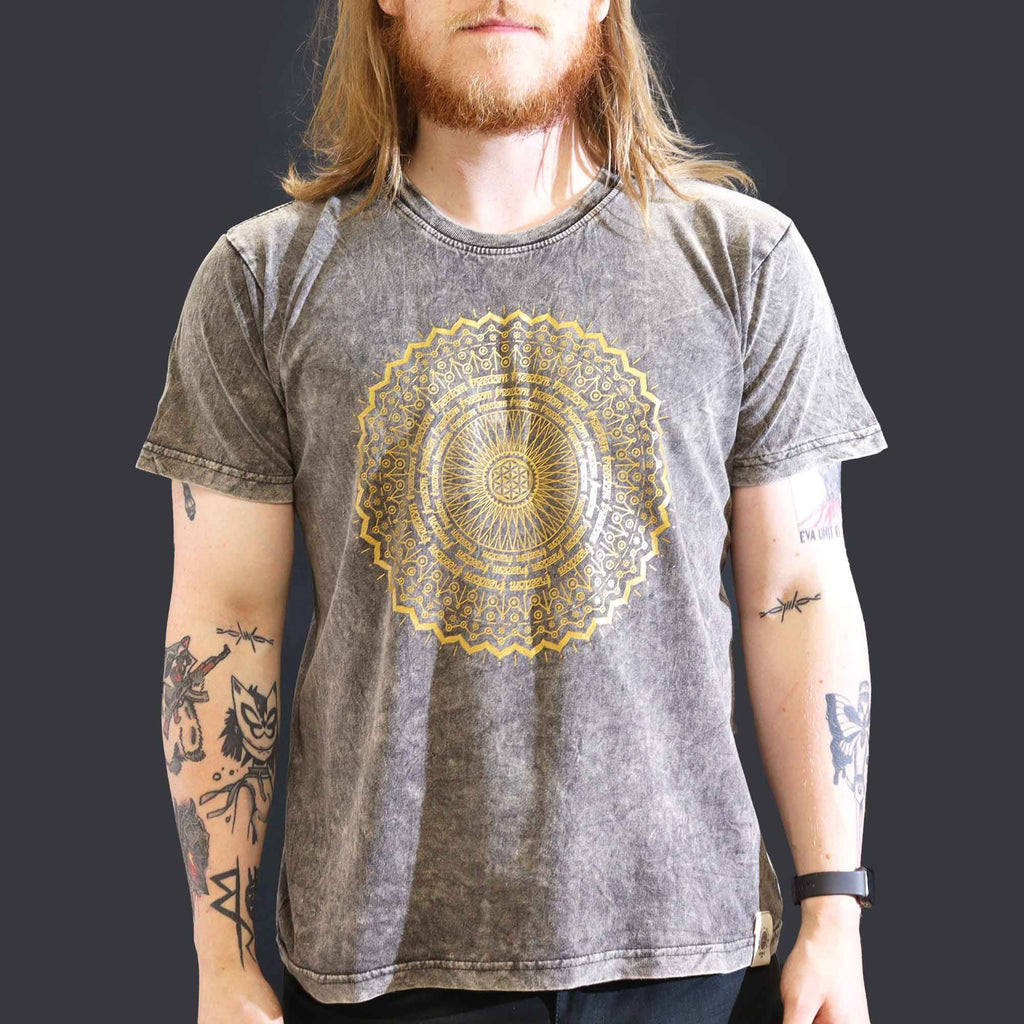 Nomad Sari Stonewashed Cotton T-Shirt – Mandala – Dark Grey – Large