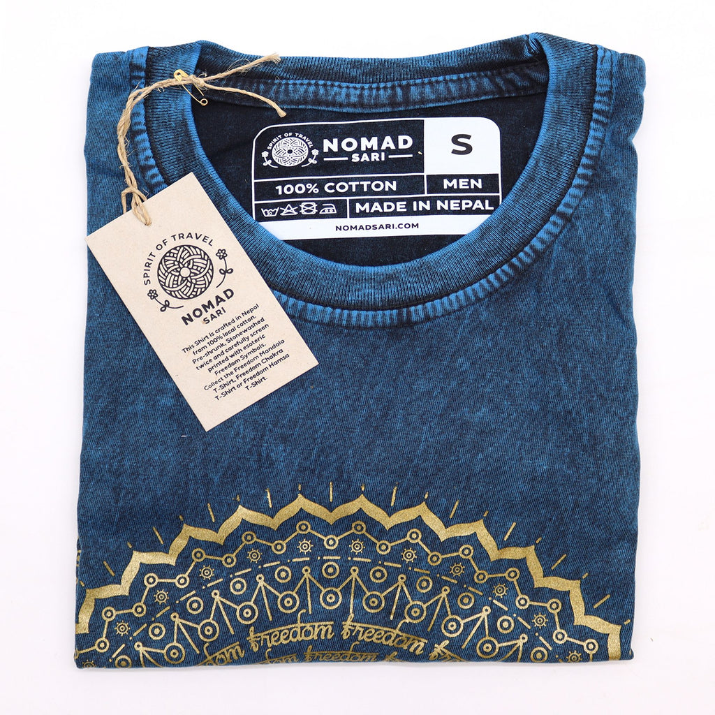 Nomad Sari Stonewashed Cotton T-Shirt – Mandala – Blue – Small