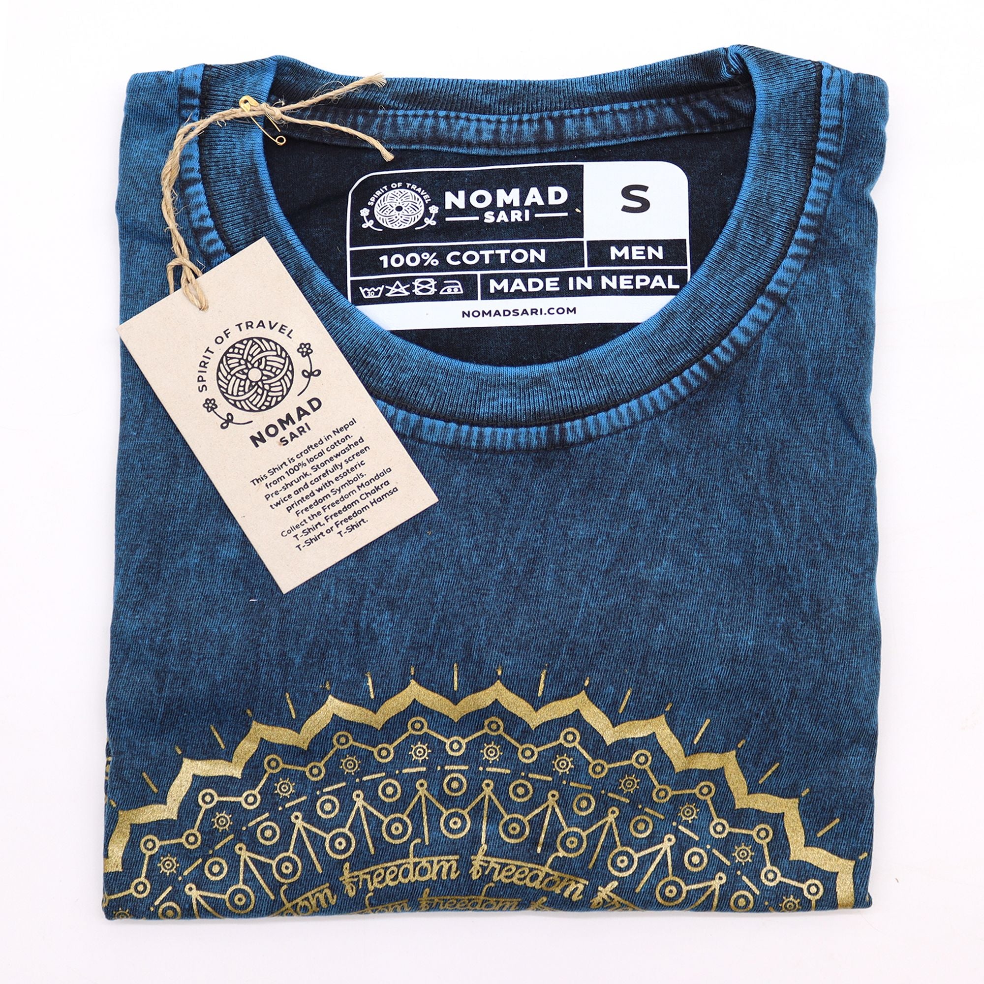T-shirt Nomad in cotone stonewashed Sari – Mandala – Blu – Small