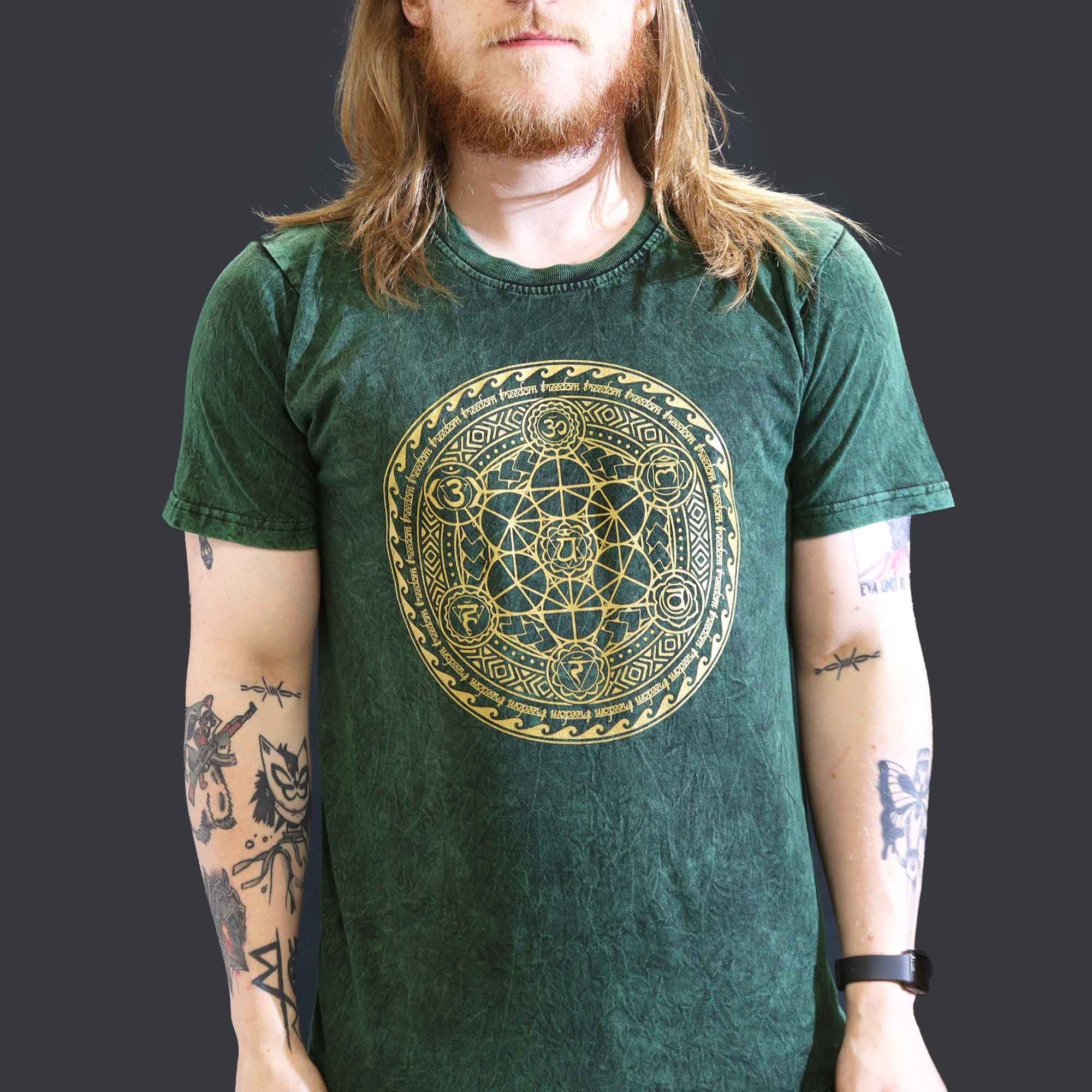 Nomad Sari Stonewashed Cotton T-Shirt – Chakra – Green – Large