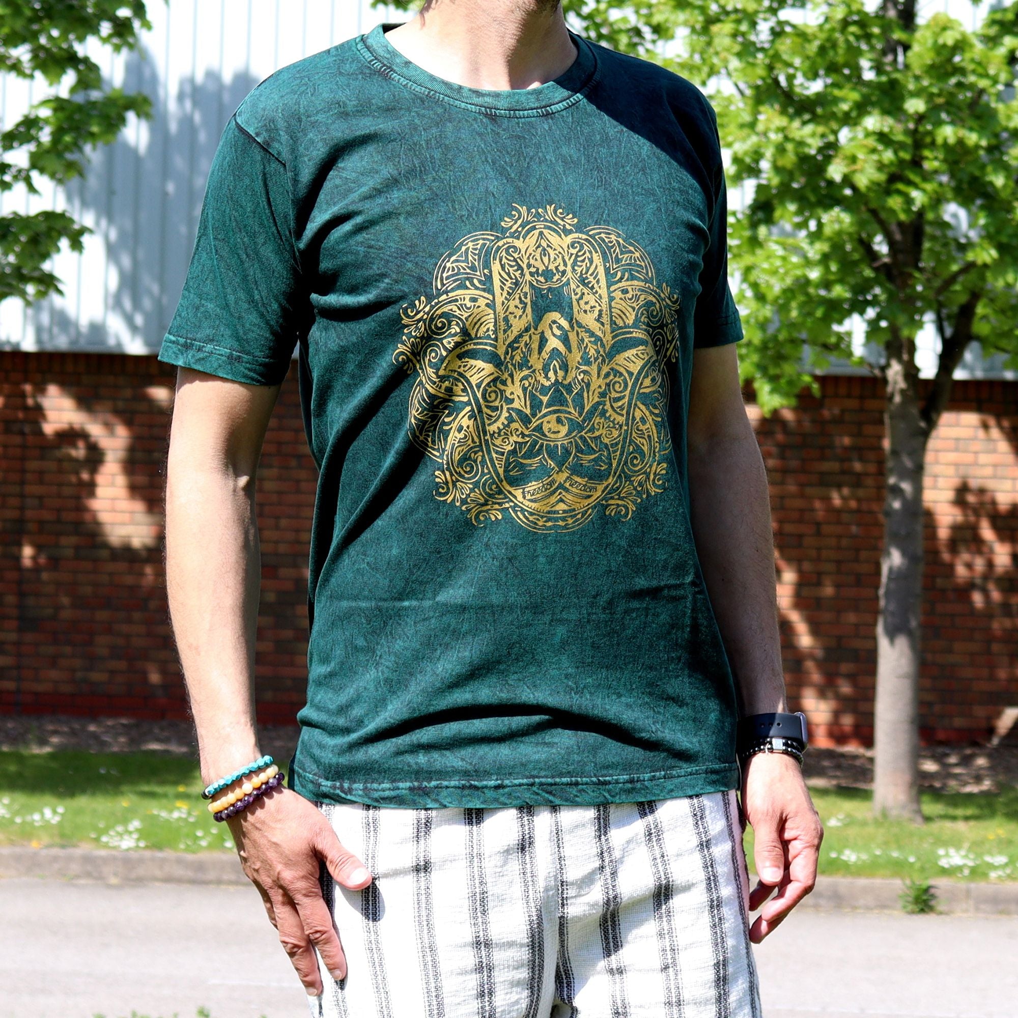 T-shirt Nomad in cotone stonewashed Sari – Hamsa – Verde – Medium