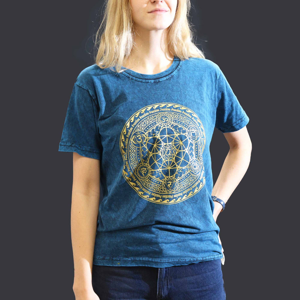 Nomad Sari Stonewashed Cotton T-Shirt – Chakra – Blue – Small