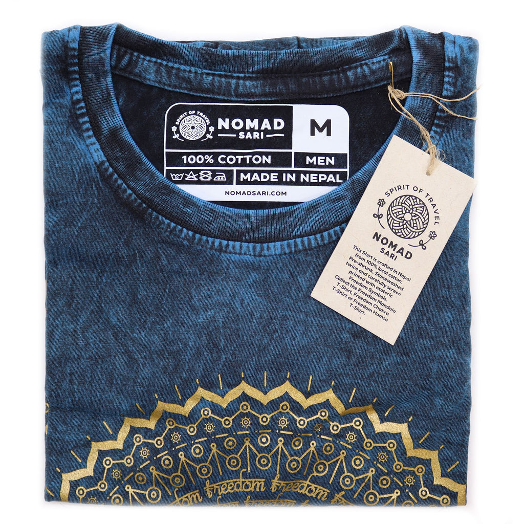 Nomad Sari Stonewashed Cotton T-Shirt - Mandala - Blue - Medium