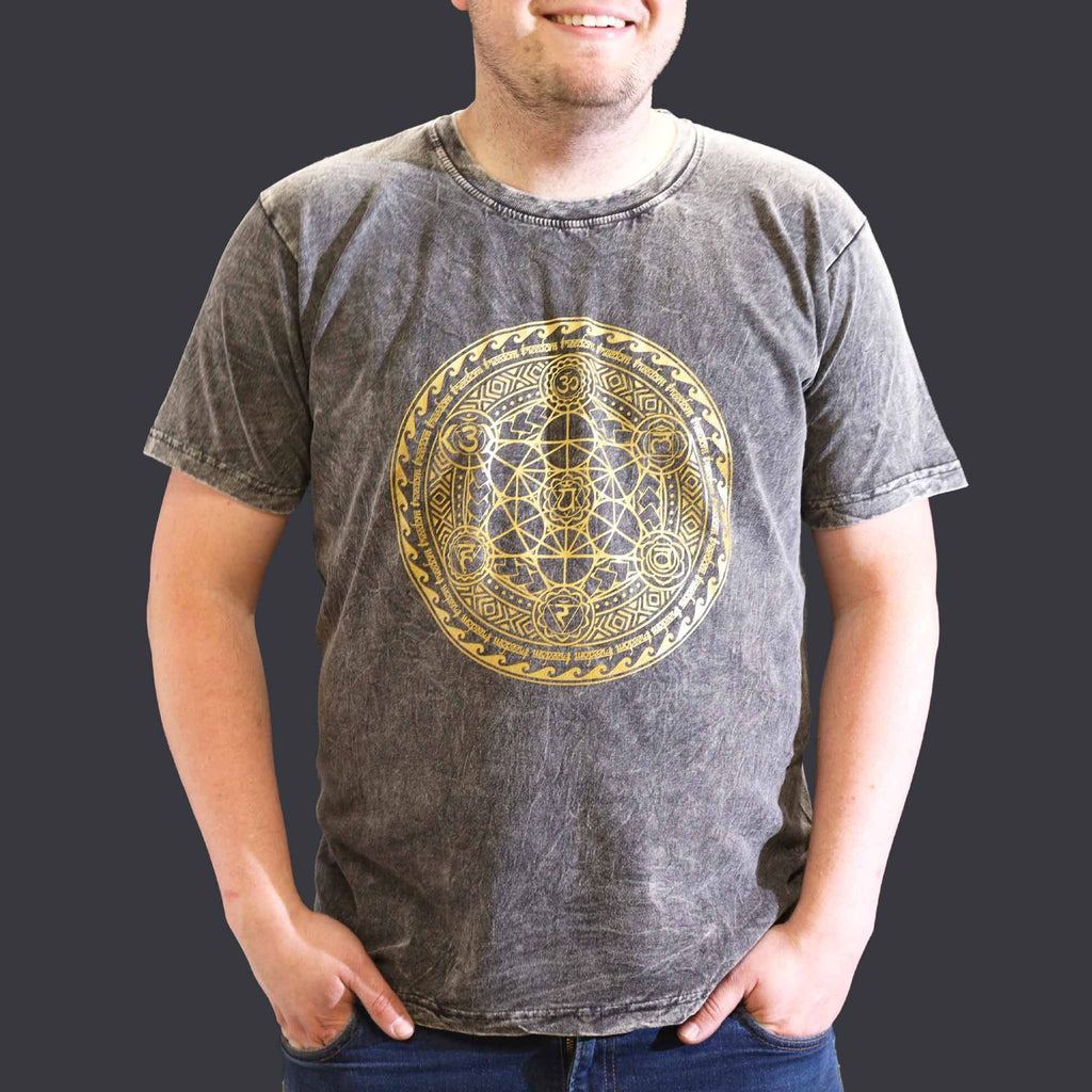 Nomad Sari Stonewashed Baumwoll-T-Shirt – Chakra – Dunkelgrau – XL
