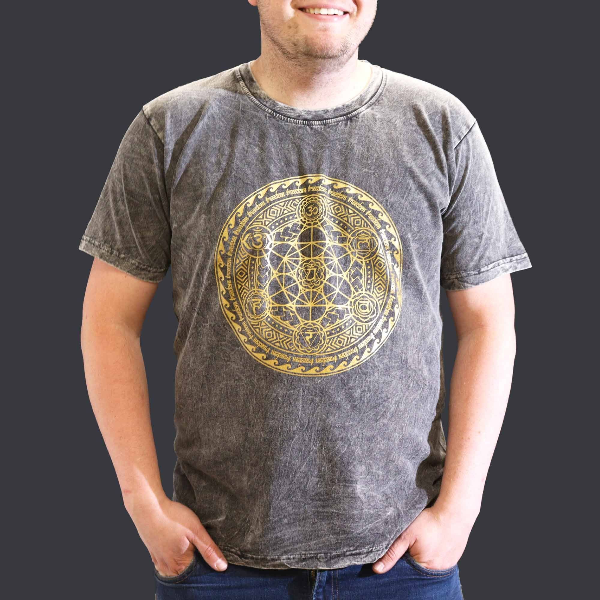 Nomad Sari Stonewashed Baumwoll-T-Shirt – Chakra – Dunkelgrau – XL