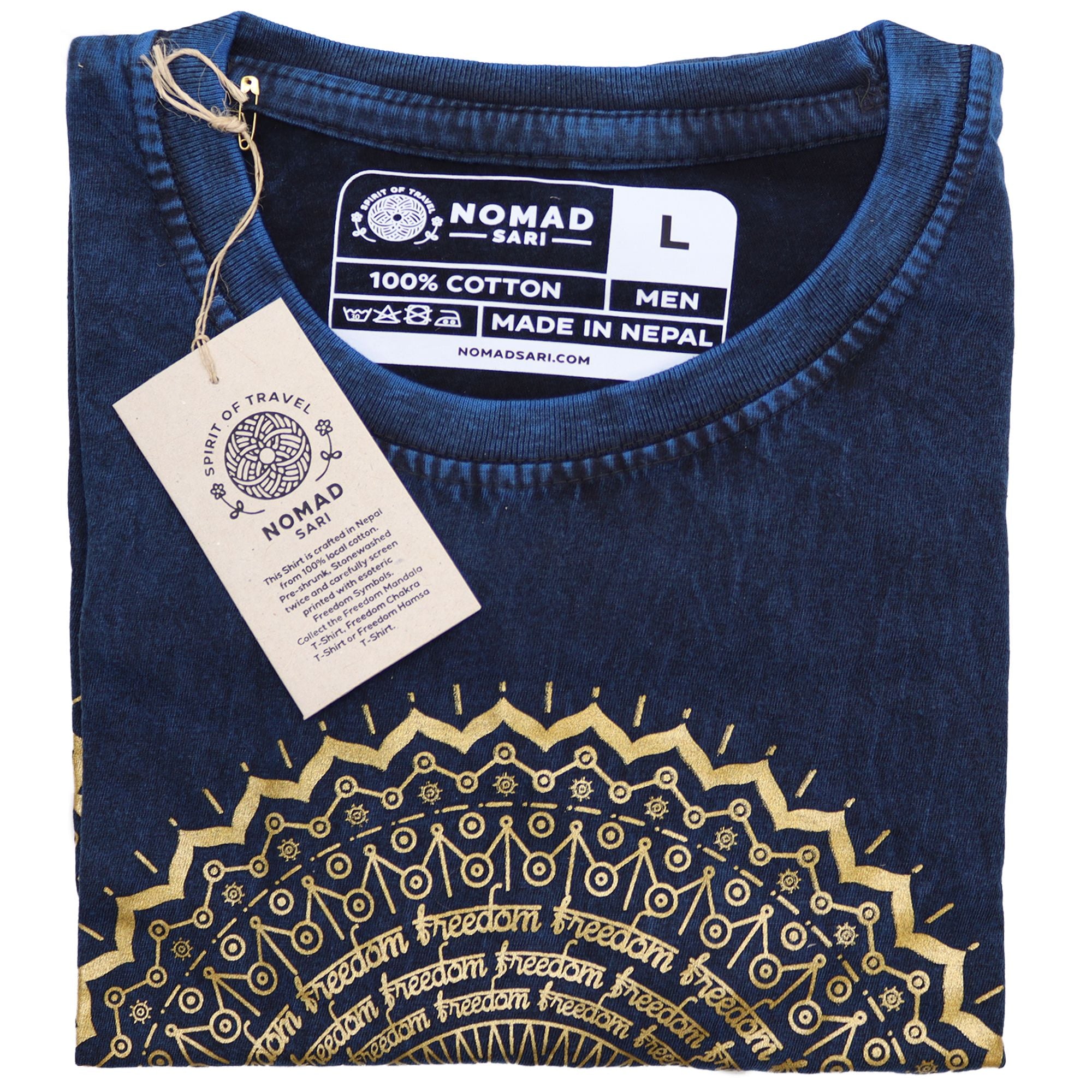 Nomad Sari Stonewashed Cotton T-Shirt – Mandala – Blue – Large