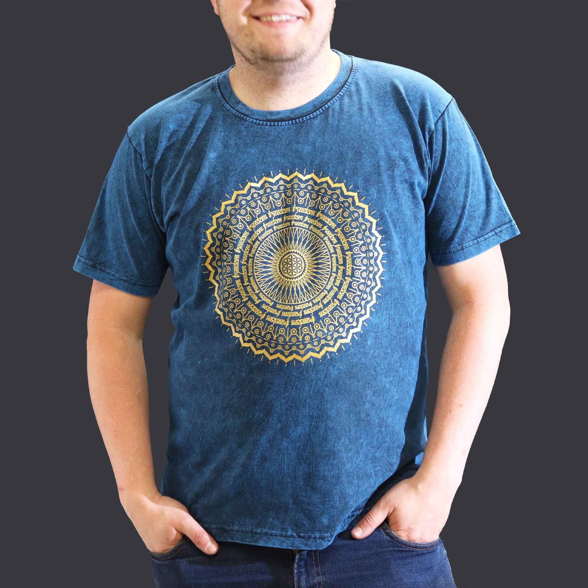 Nomad Sari Stonewashed Cotton T-Shirt – Mandala – Blue – XL