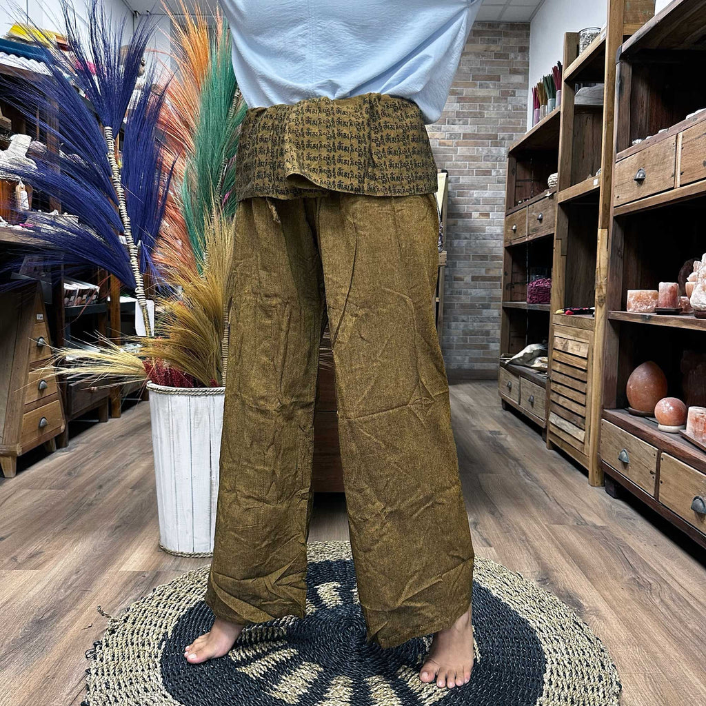 Yoga- und Festivalhosen – Thai Fisherman Mandala-Mantra auf Orange