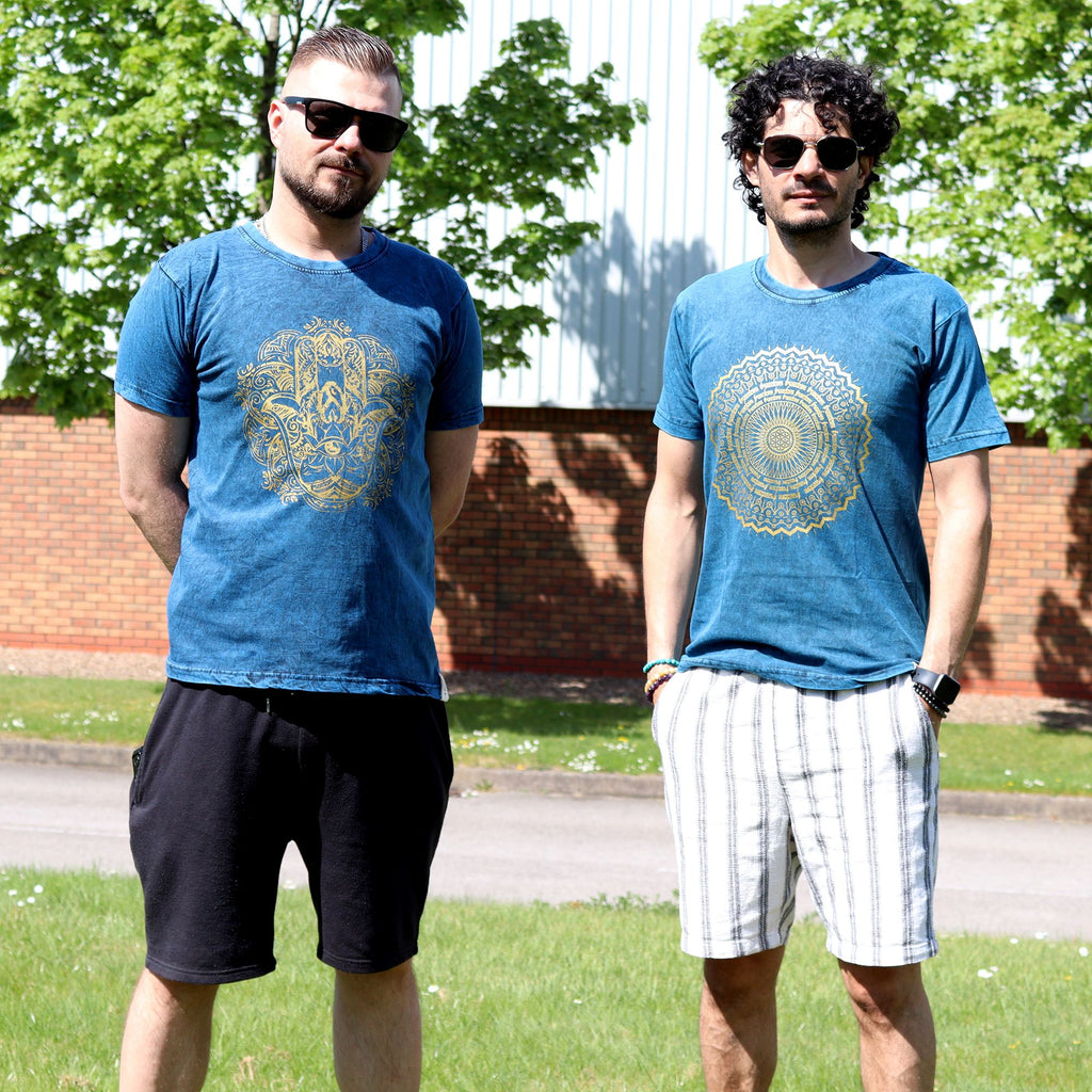 Nomad Sari Stonewashed Cotton T-Shirt - Mandala - Blue - Medium