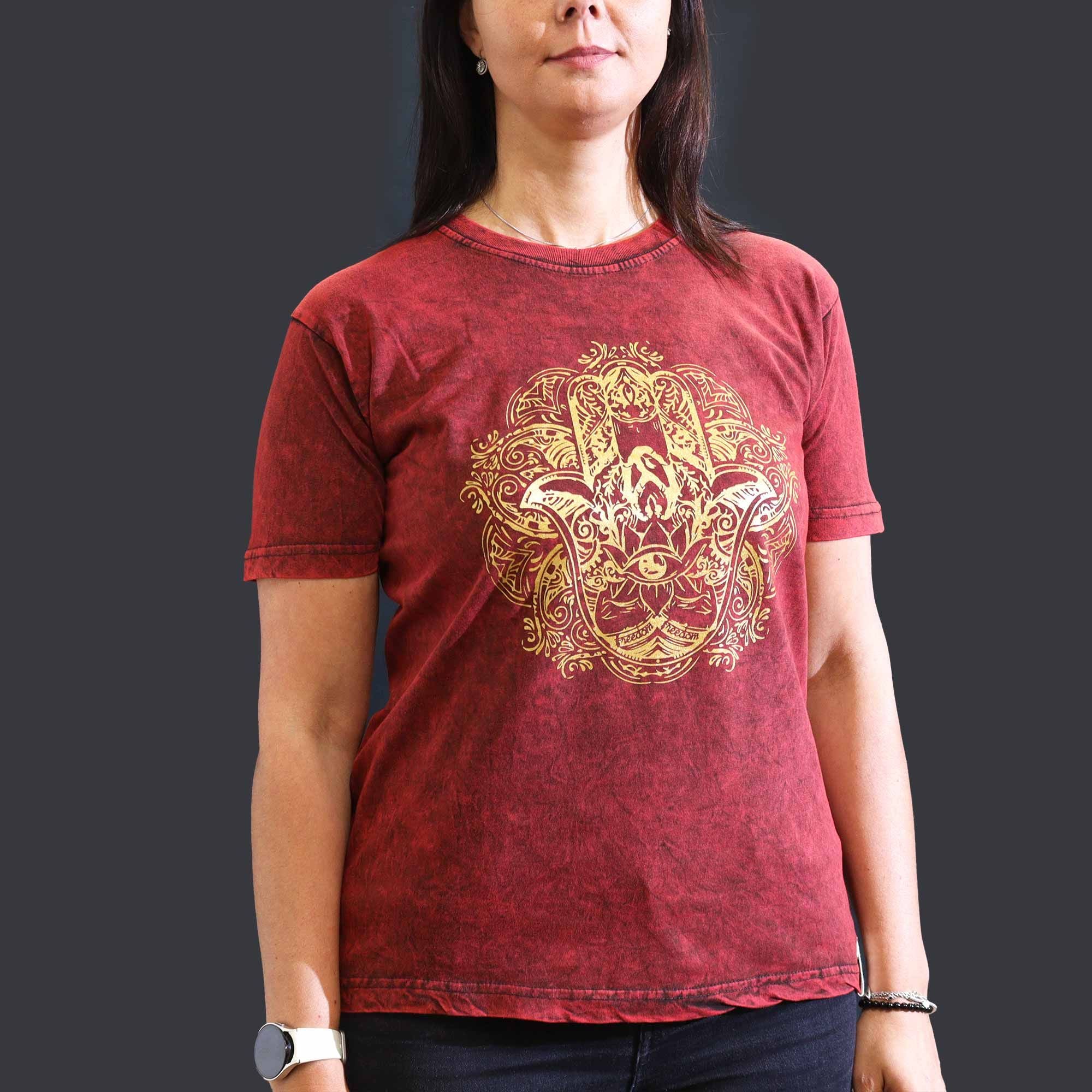 T-shirt in cotone stonewashed Nomad Sari – Hamsa – Bordeaux – Medio