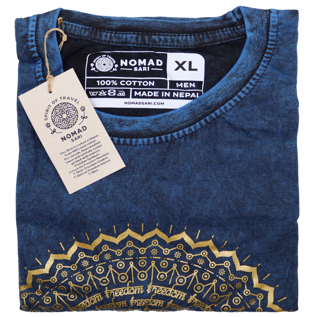Nomad Sari Stonewashed Cotton T-Shirt – Mandala – Blue – XL