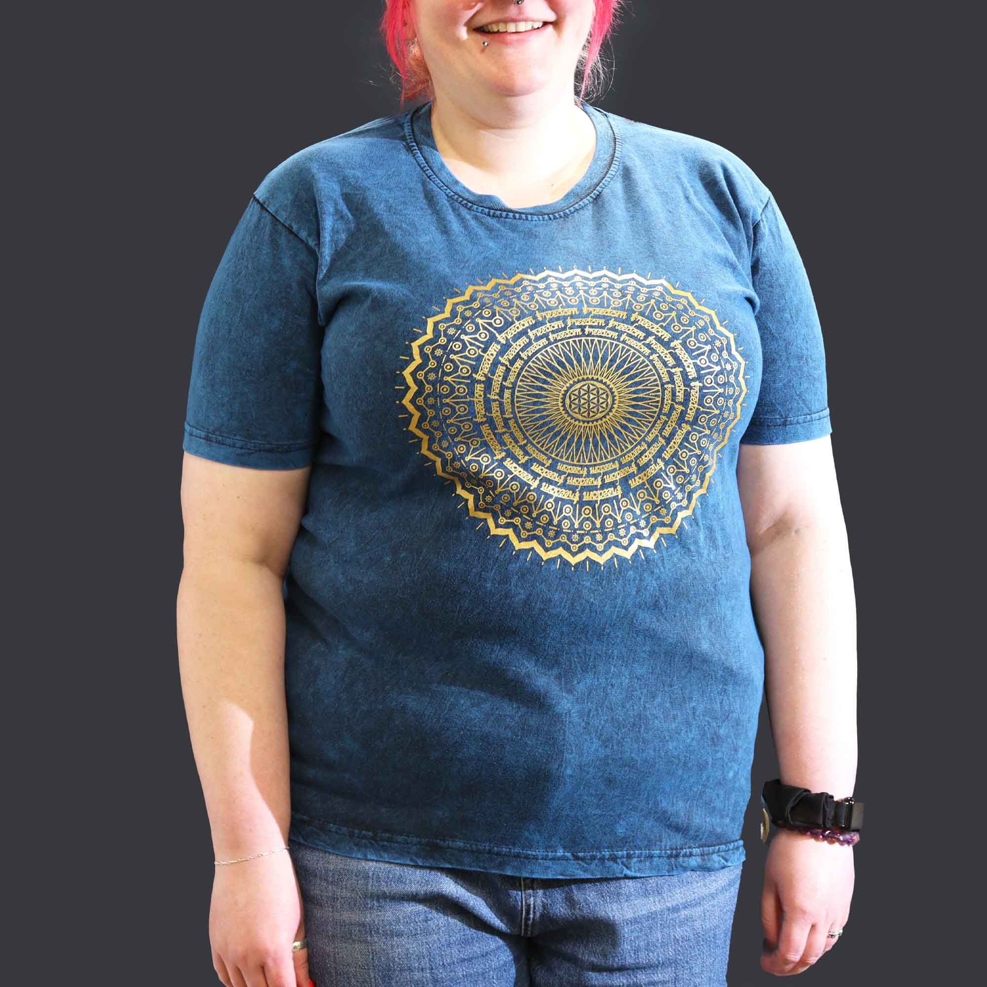 Nomad Sari Stonewashed Cotton T-Shirt – Mandala – Blue – XL