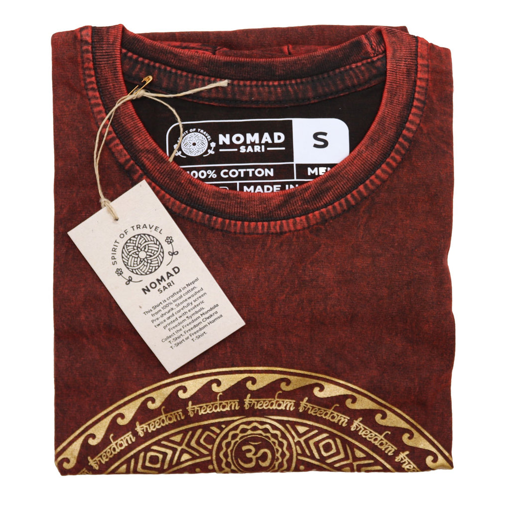 Nomad Sari Stonewashed Cotton T-Shirt – Chakra – Maroon – Small