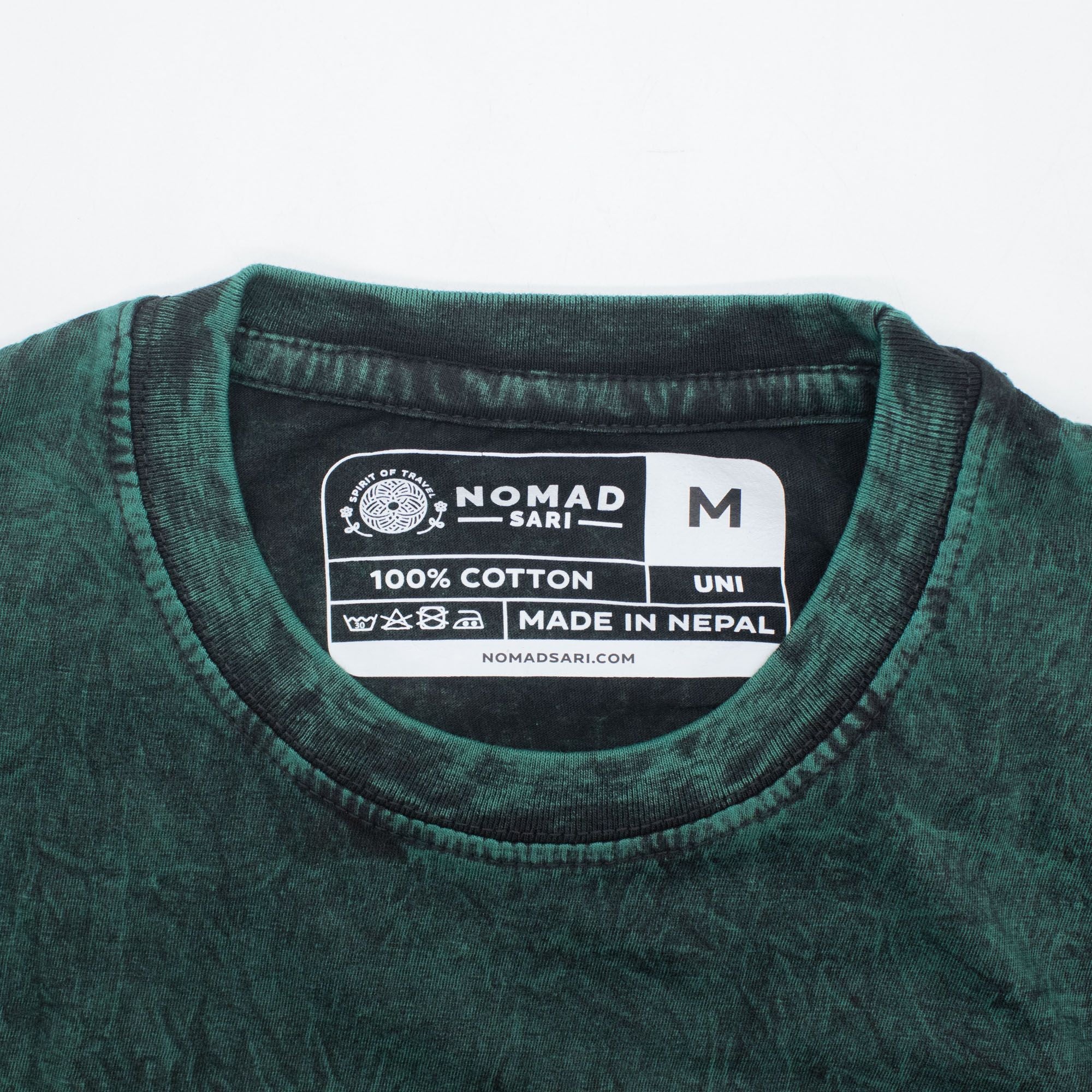 Nomad Sari Stonewashed Baumwoll-T-Shirt – Lebensbaum – Grün – Medium