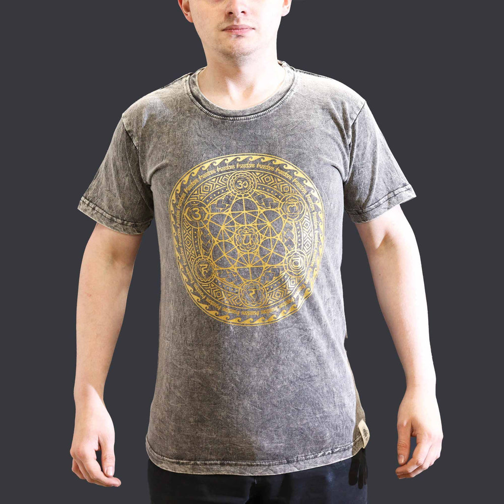 Nomad Sari Stonewashed Cotton T-Shirt – Chakra – Dark Grey – Small