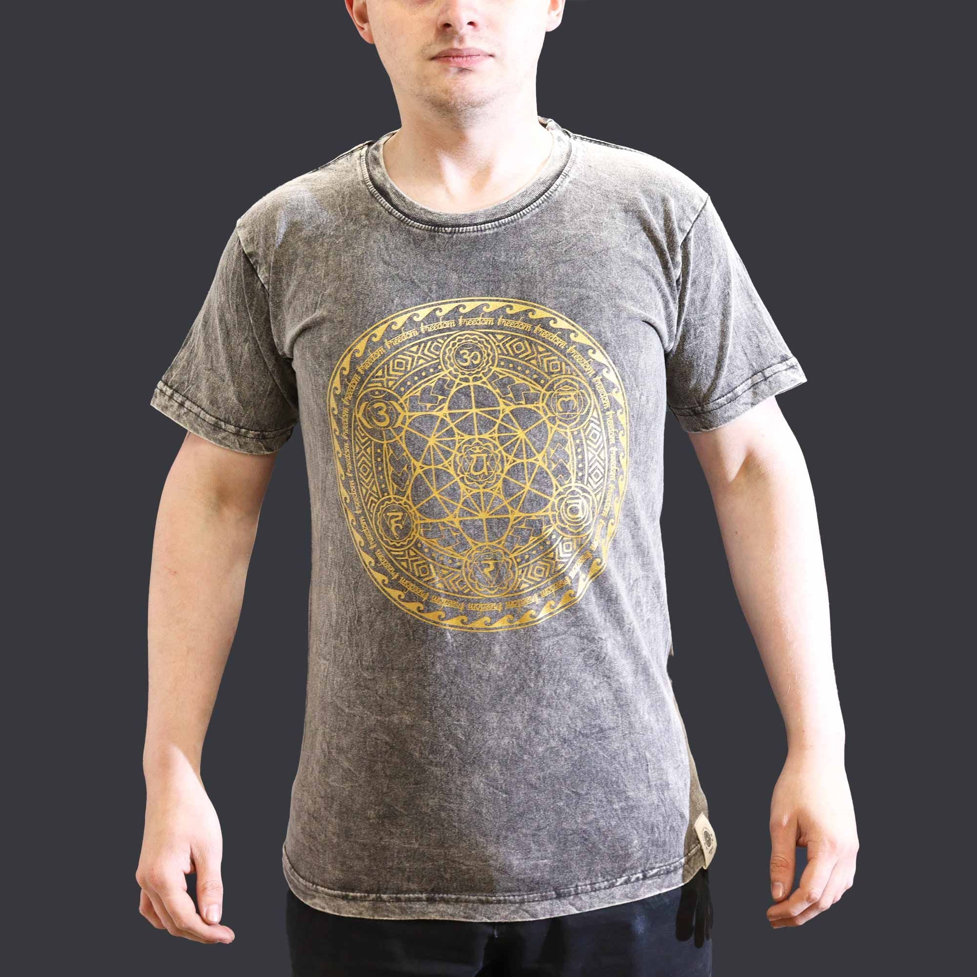 T-shirt in cotone stonewashed Nomad Sari – Chakra – Grigio scuro – Piccolo