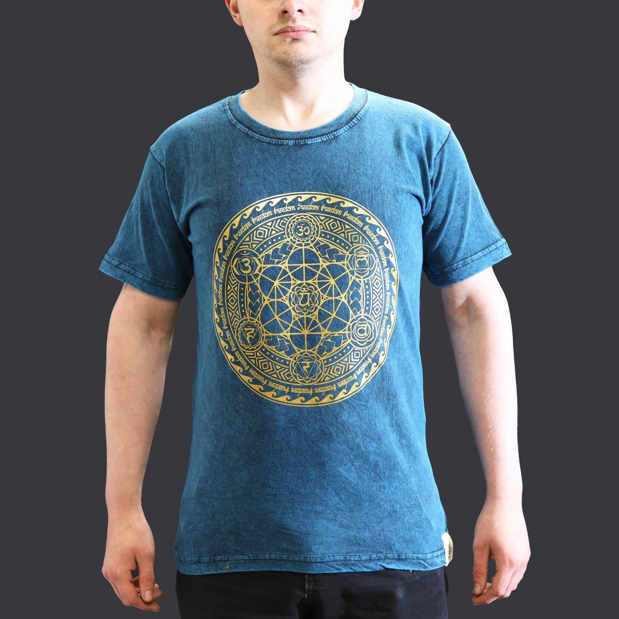 Nomad Sari Stonewashed Cotton T-Shirt – Chakra – Blue – Small
