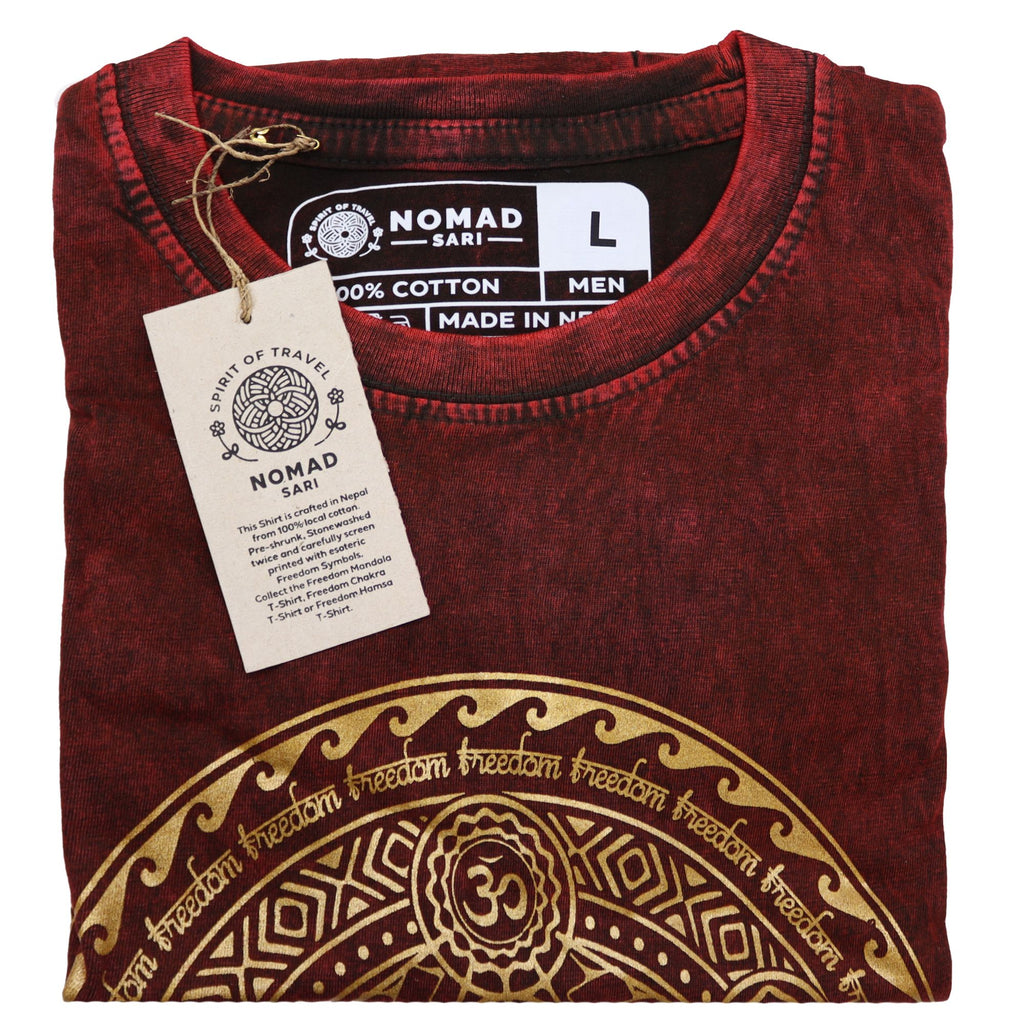 Nomad Sari Stonewashed Cotton T-Shirt – Chakra – Maroon – Large