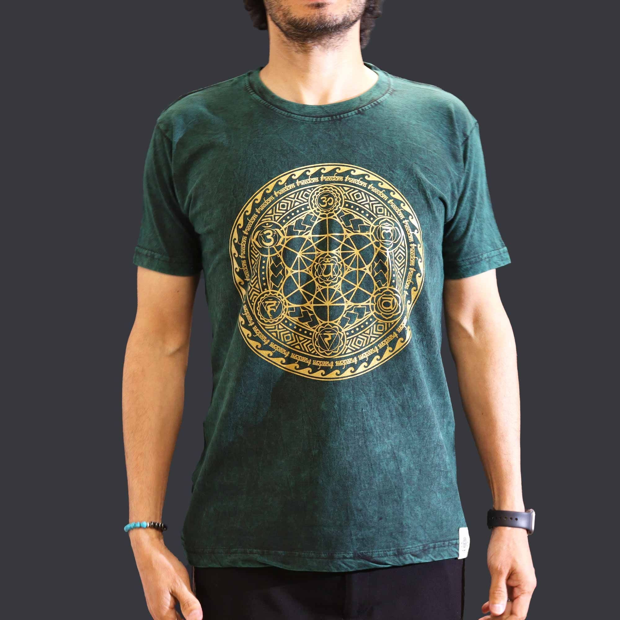 T-shirt in cotone stonewashed Nomad Sari – Chakra – Verde – Medium